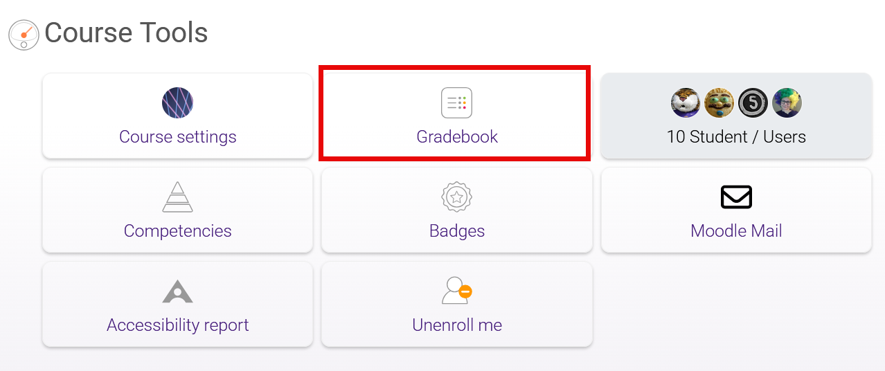 Gradebook on Course Tools screen