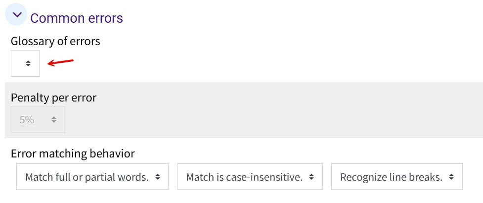 Common errors menu in settings