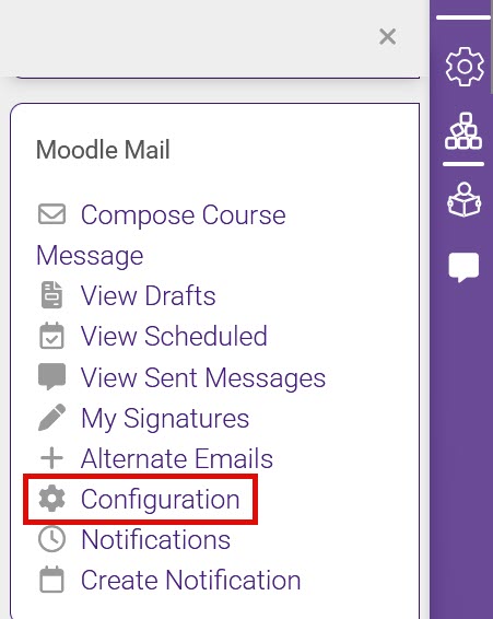 Configuration in Moodle Mail block menu