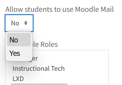 Moodle Mail Configuration allow menu
