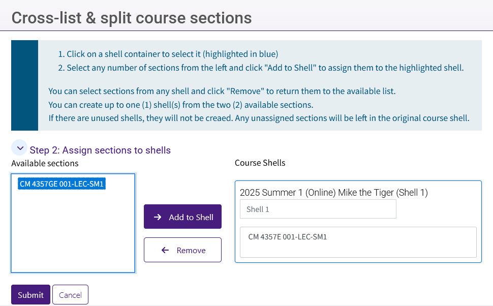 Crosslist and Split Step 2
